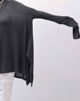 【NOSTRASANTISSIMA】 ASYMMETRY VISCOSE&SILK LIGHT SWEATER TOP M122_BLACK