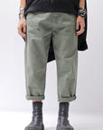 【NOSTRASANTISSIMA】UNISEX STRETCH COTTON LOW CROTCH DENIM PANTS P102_MATCHA LATTE