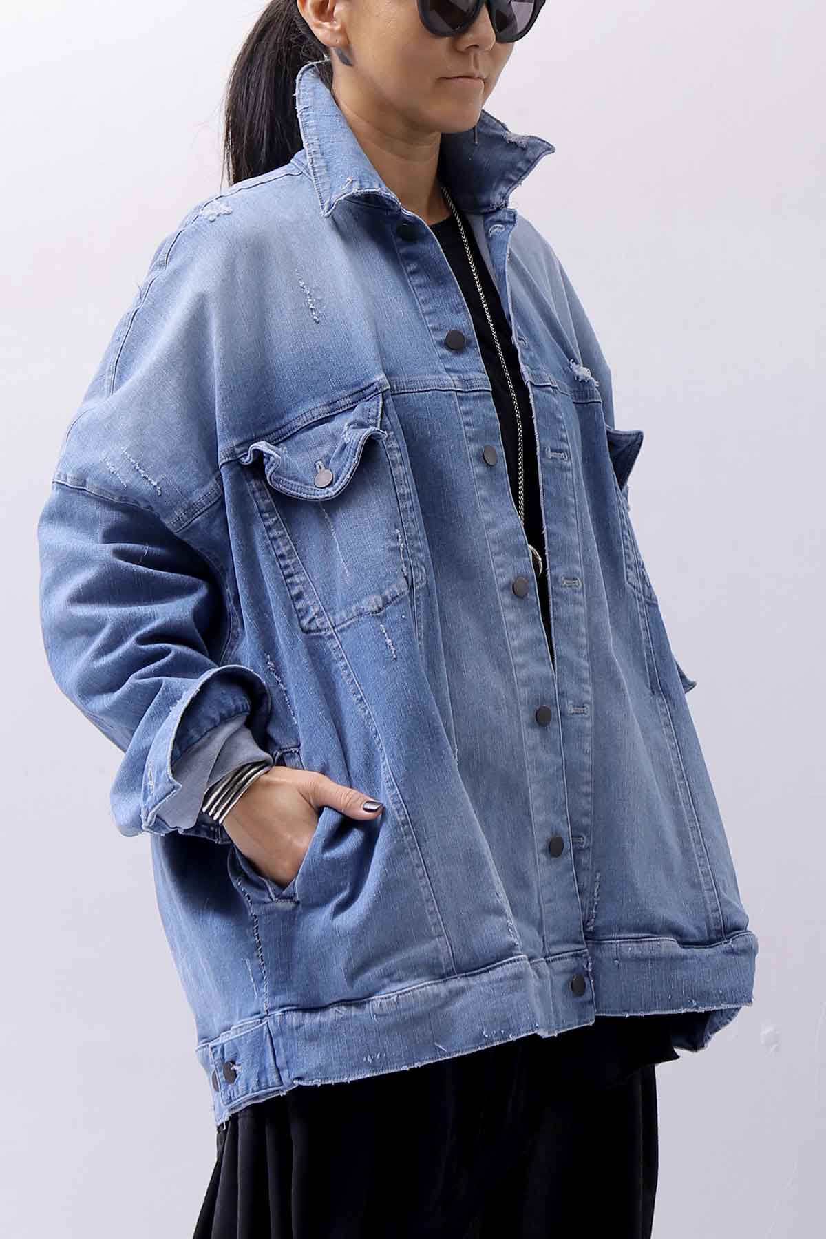 【bajra】 UNISEX OVERSIZED STRETCH DENIM JACKET 143QJ01_BLUE WASH