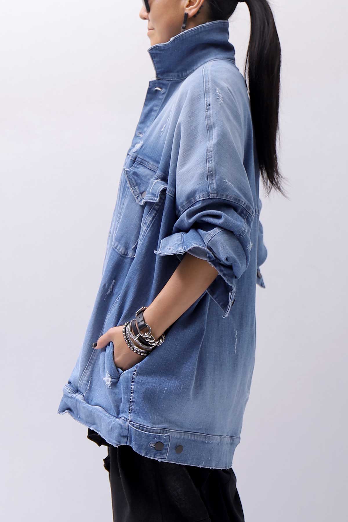 【bajra】 UNISEX OVERSIZED STRETCH DENIM JACKET 143QJ01_BLUE WASH