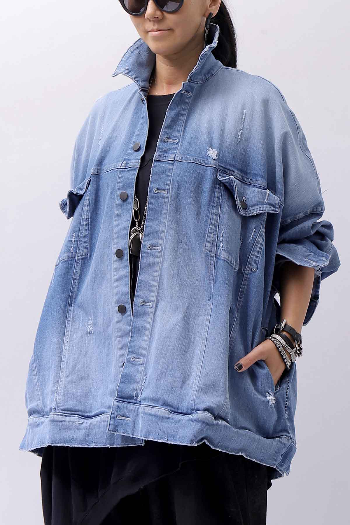 【bajra】 UNISEX OVERSIZED STRETCH DENIM JACKET 143QJ01_BLUE WASH