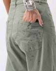 【NOSTRASANTISSIMA】UNISEX STRETCH COTTON LOW CROTCH DENIM PANTS P102_MATCHA LATTE