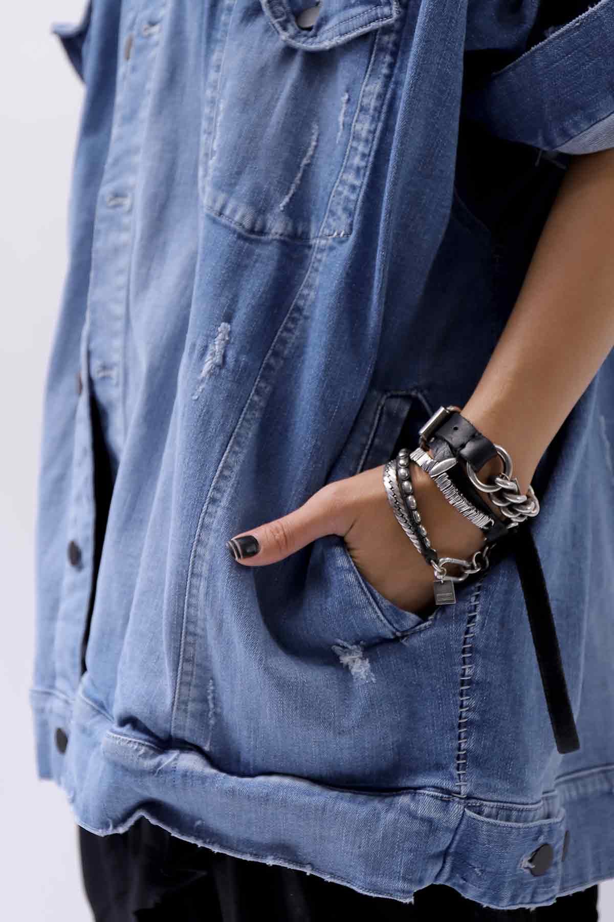 【bajra】 UNISEX OVERSIZED STRETCH DENIM JACKET 143QJ01_BLUE WASH