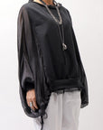 【sanctamuerte】 COTTON SWEAT & SILK CHIFFON SLEEVE TOP SM71_BLACK