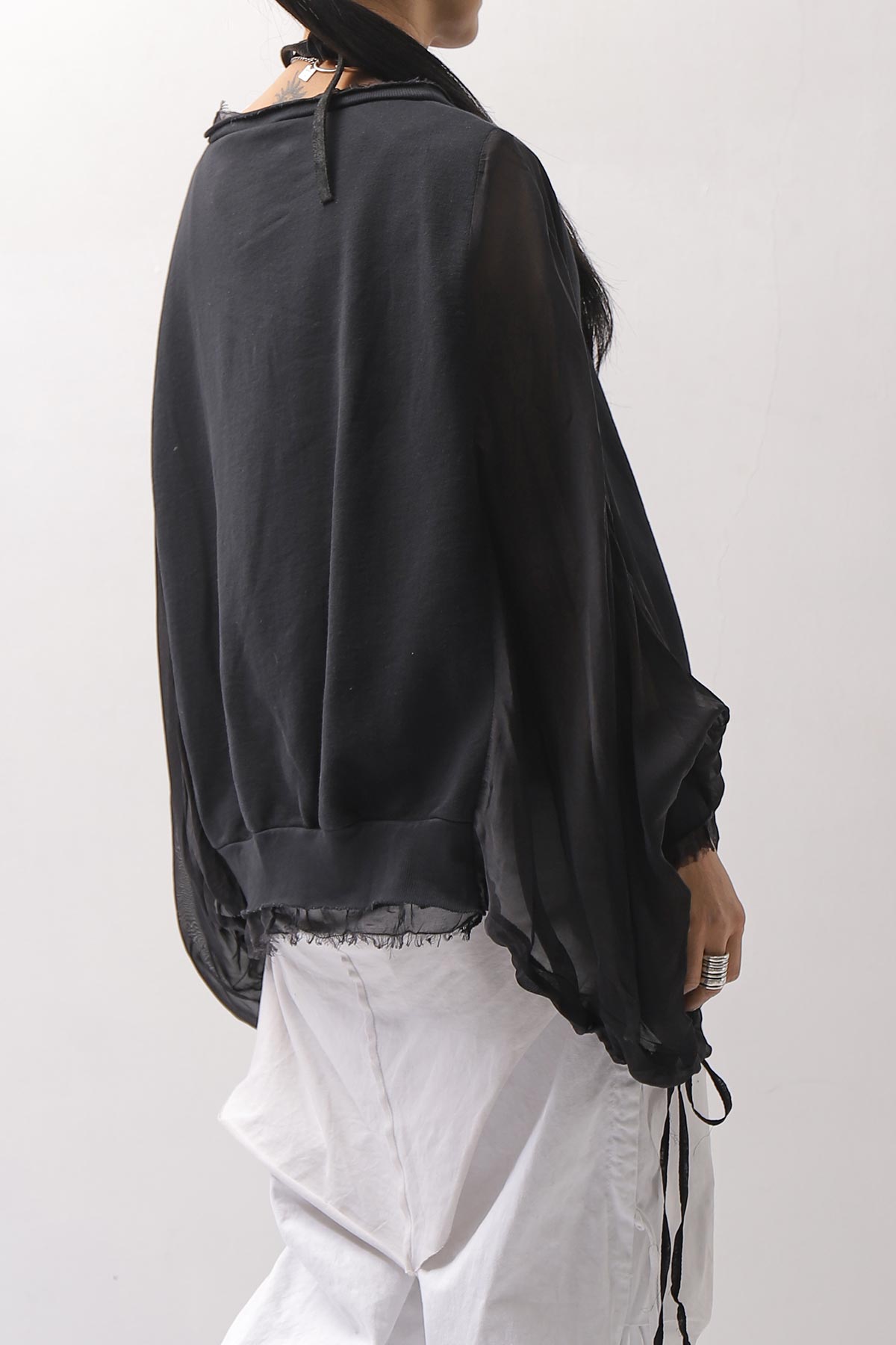【sanctamuerte】 COTTON SWEAT & SILK CHIFFON SLEEVE TOP SM71_BLACK
