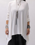 【NOSTRASANTISSIMA】 ASYMMETRY VISCOSE&SILK LIGHT SWEATER TOP M122_WHITE