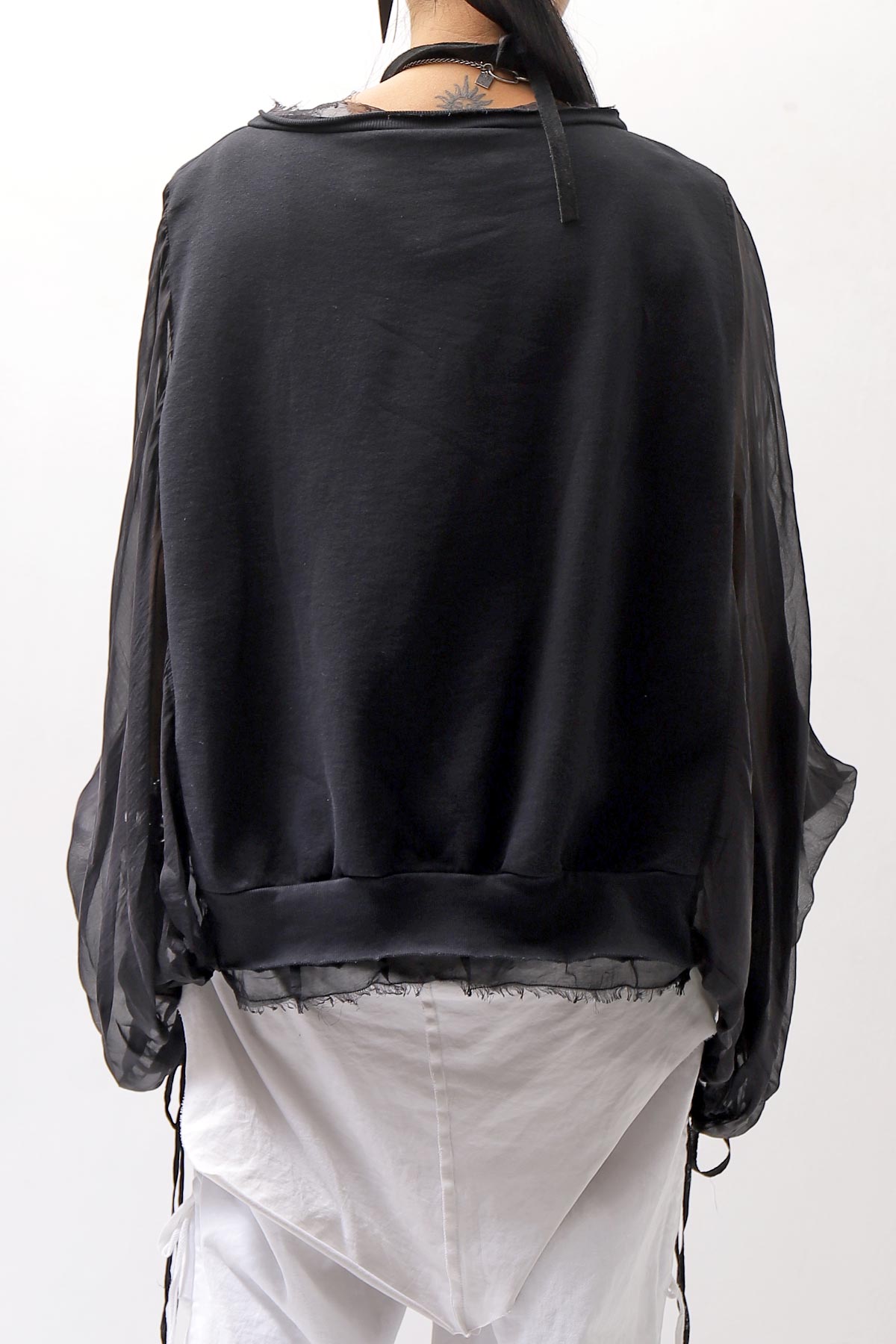 【sanctamuerte】 COTTON SWEAT & SILK CHIFFON SLEEVE TOP SM71_BLACK