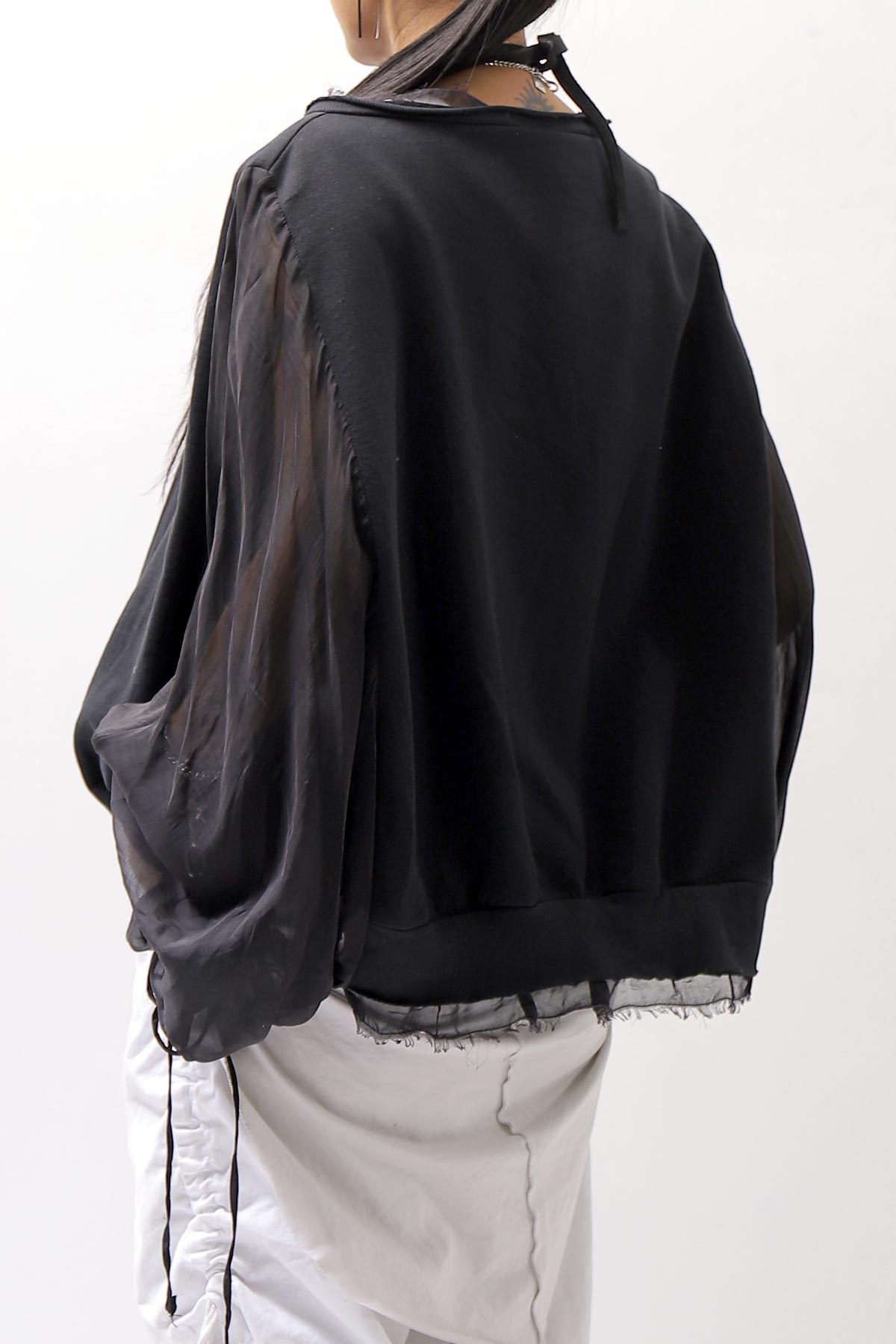 【sanctamuerte】 COTTON SWEAT & SILK CHIFFON SLEEVE TOP SM71_BLACK