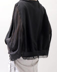【sanctamuerte】 COTTON SWEAT & SILK CHIFFON SLEEVE TOP SM71_BLACK