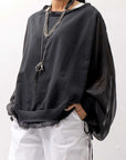 【sanctamuerte】 COTTON SWEAT & SILK CHIFFON SLEEVE TOP SM71_BLACK