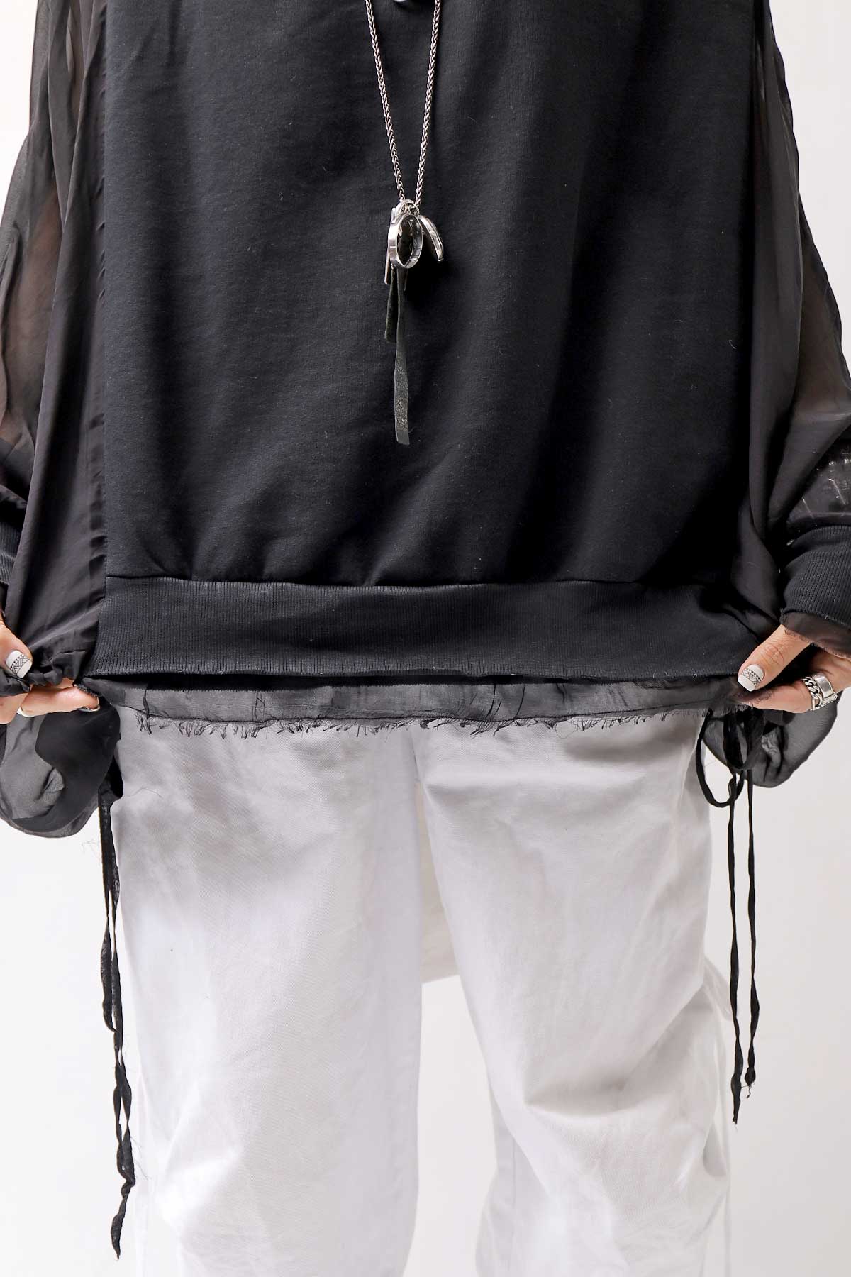 【sanctamuerte】 COTTON SWEAT & SILK CHIFFON SLEEVE TOP SM71_BLACK