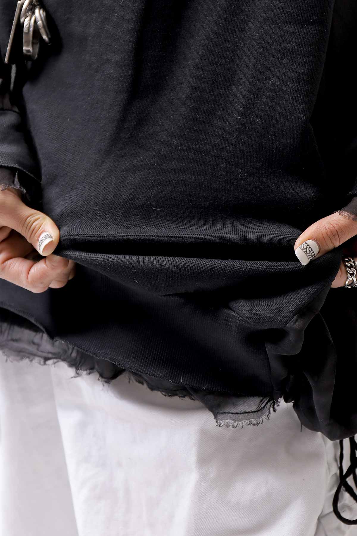 【sanctamuerte】 COTTON SWEAT & SILK CHIFFON SLEEVE TOP SM71_BLACK