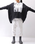 【bajra】 UNISEX BACK DRAPE& PRINTED LIGHT SWEAT TOP 159QK04_BLACK PRINTED