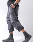【bajra】 UNISEX SARROUEL SUPER STRETCH COTTON DENIM PANTS 159QP03_USED BLACK WASH