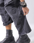 【bajra】 UNISEX SARROUEL SUPER STRETCH COTTON DENIM PANTS 159QP03_USED BLACK WASH