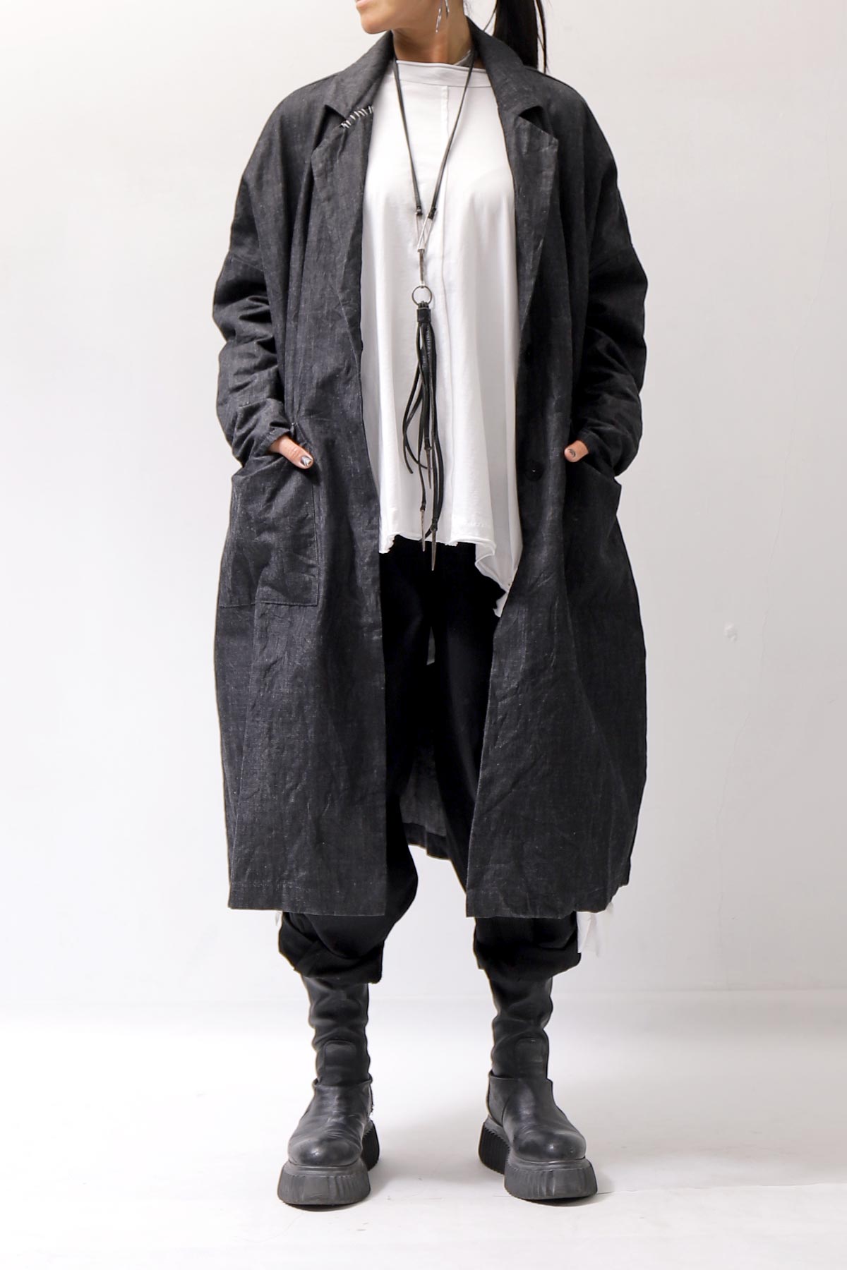 【studio b3】 UNISEX OVERSIZED LONG CARDIGAN SHIRT CB1298_GRAPHITE BLACK
