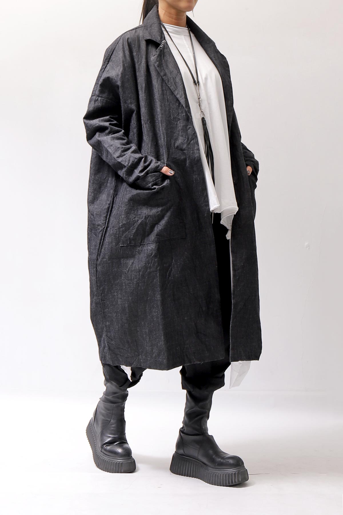 【studio b3】 UNISEX OVERSIZED LONG CARDIGAN SHIRT CB1298_GRAPHITE BLACK
