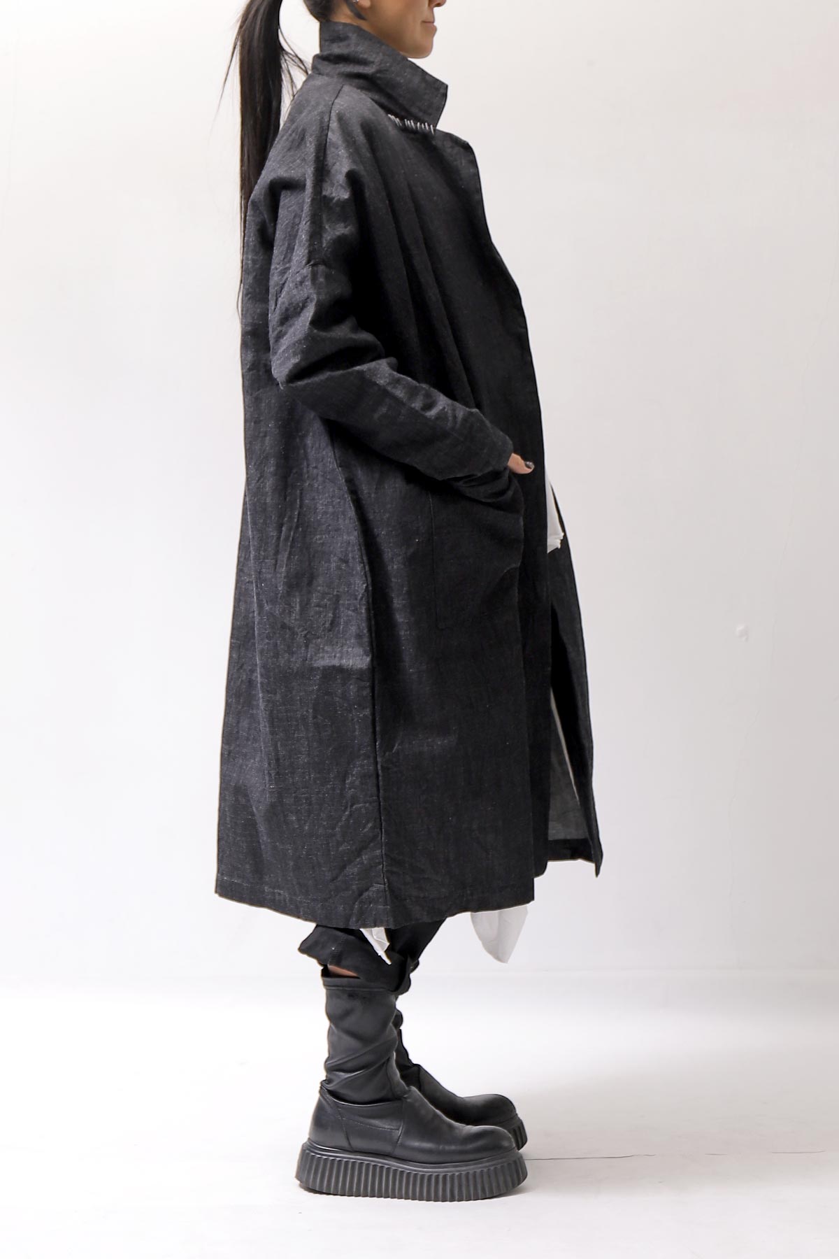 【studio b3】 UNISEX OVERSIZED LONG CARDIGAN SHIRT CB1298_GRAPHITE BLACK
