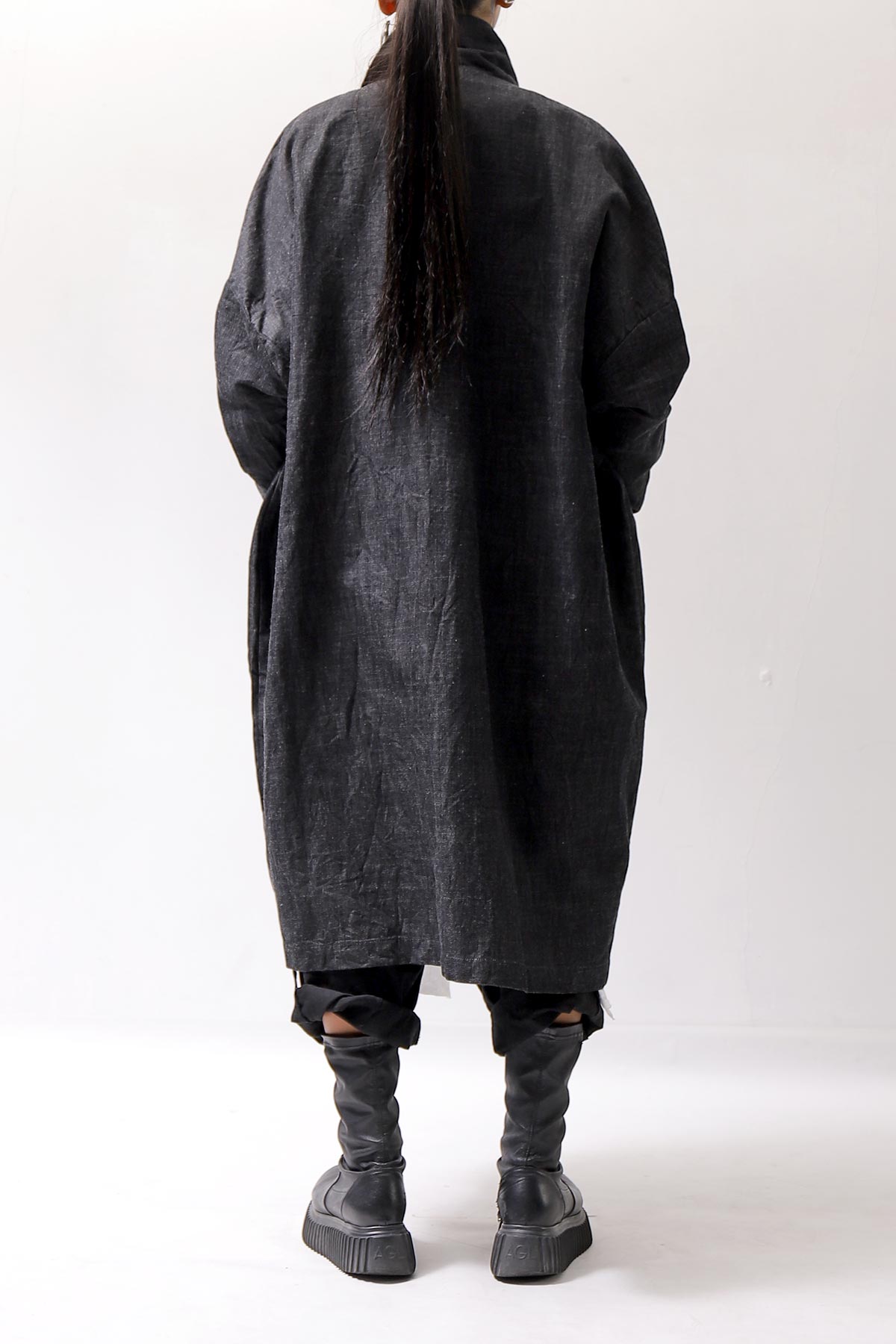 【studio b3】 UNISEX OVERSIZED LONG CARDIGAN SHIRT CB1298_GRAPHITE BLACK
