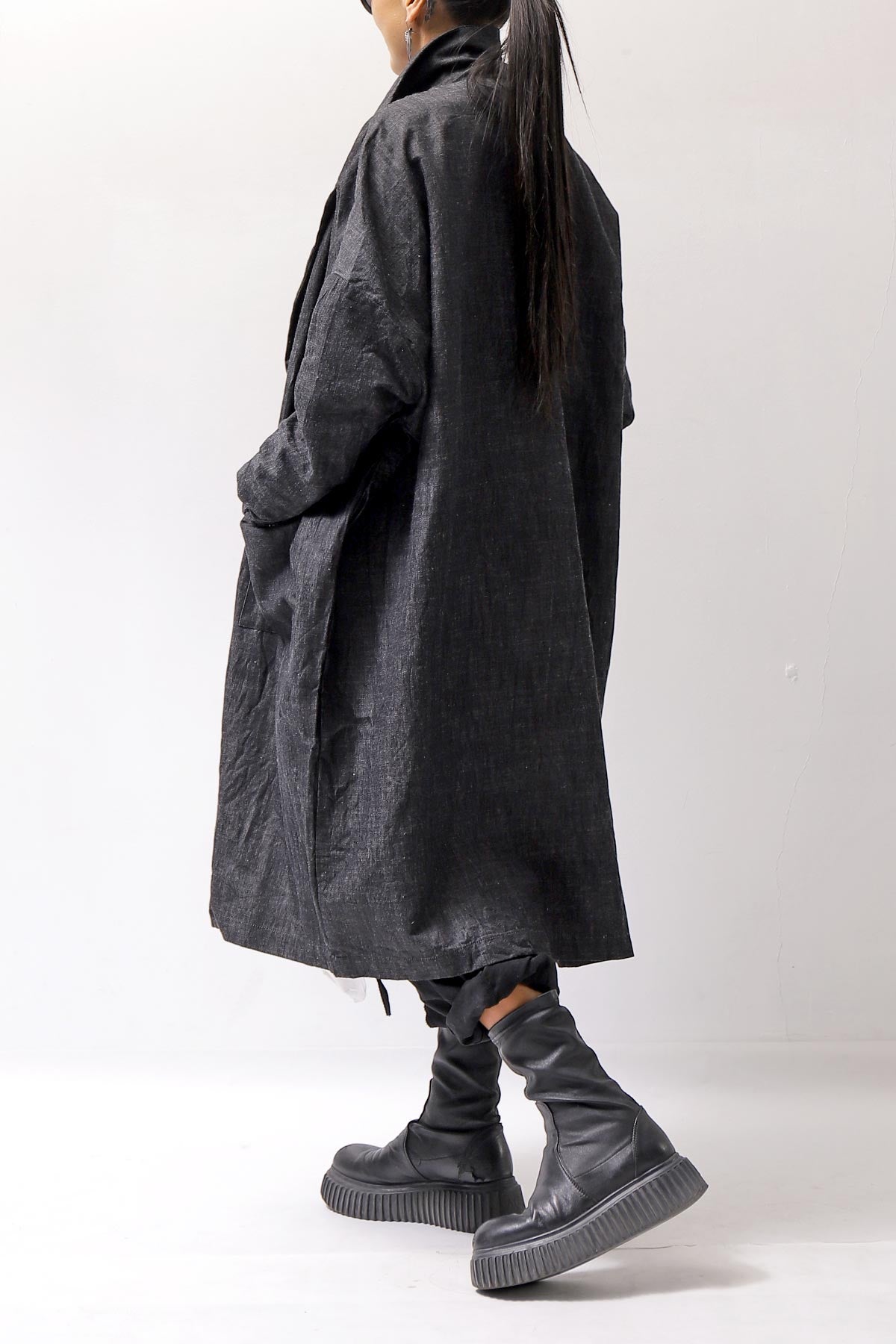 【studio b3】 UNISEX OVERSIZED LONG CARDIGAN SHIRT CB1298_GRAPHITE BLACK