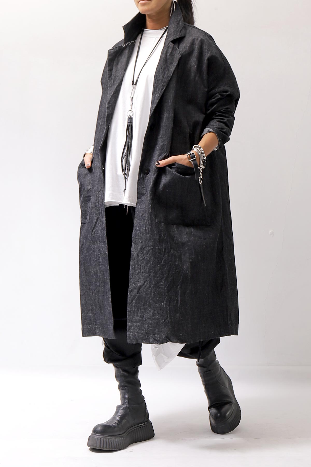 【studio b3】 UNISEX OVERSIZED LONG CARDIGAN SHIRT CB1298_GRAPHITE BLACK