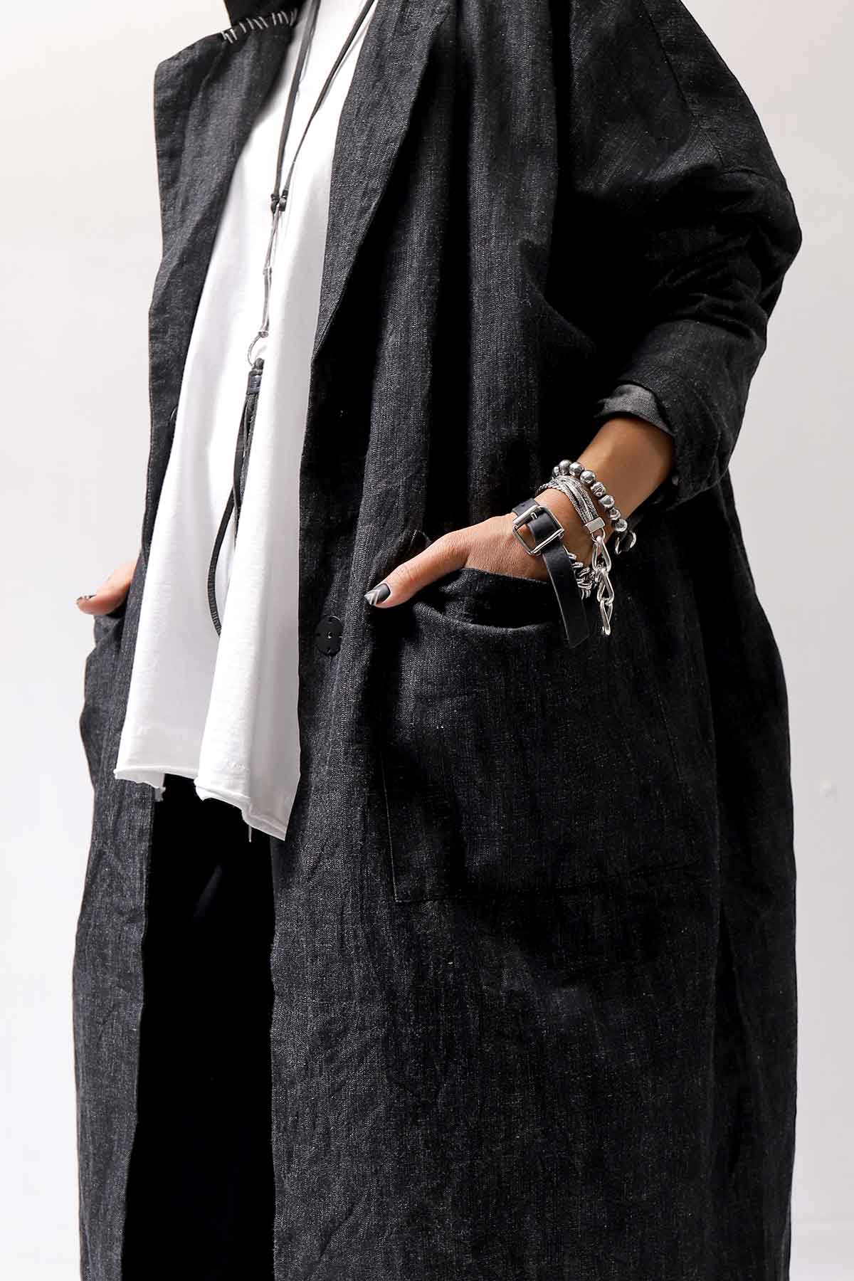 【studio b3】 UNISEX OVERSIZED LONG CARDIGAN SHIRT CB1298_GRAPHITE BLACK
