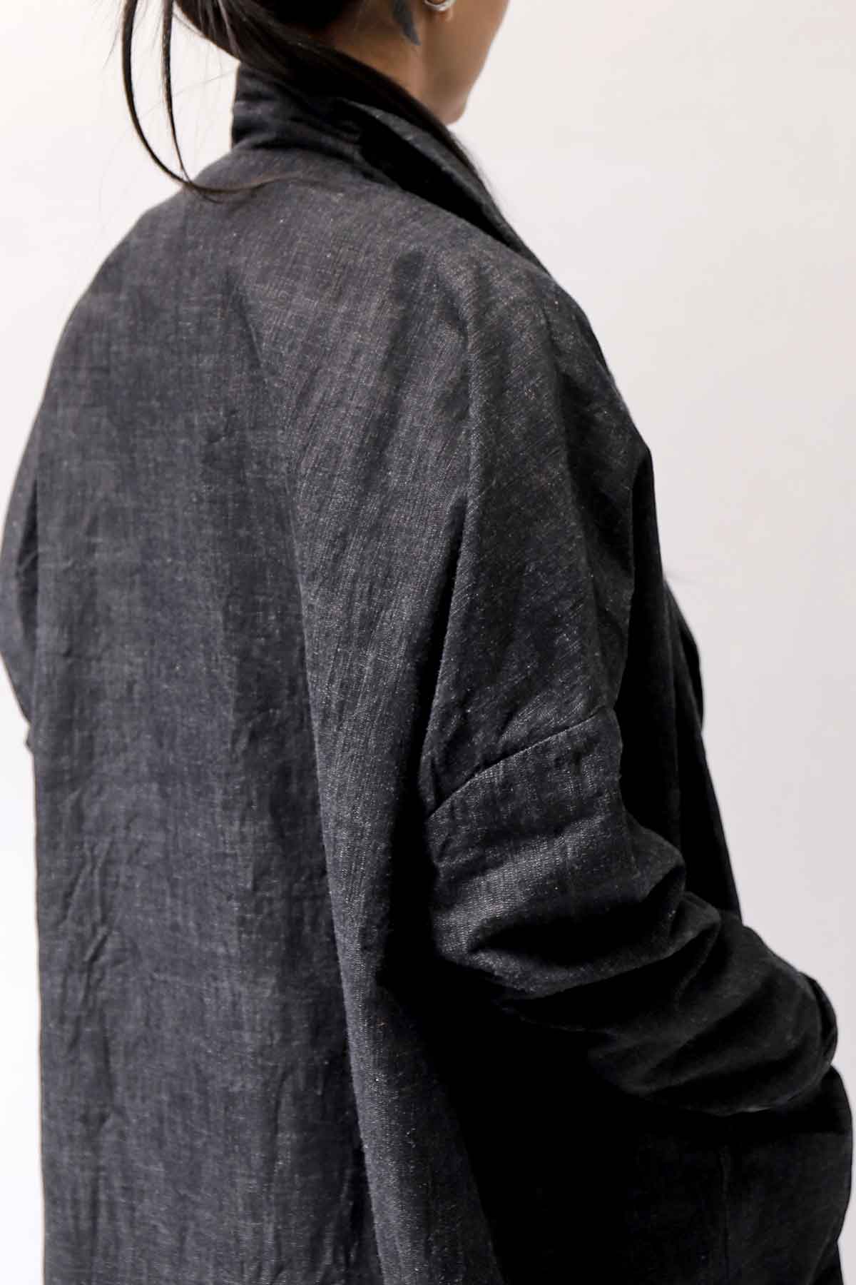 【studio b3】 UNISEX OVERSIZED LONG CARDIGAN SHIRT CB1298_GRAPHITE BLACK