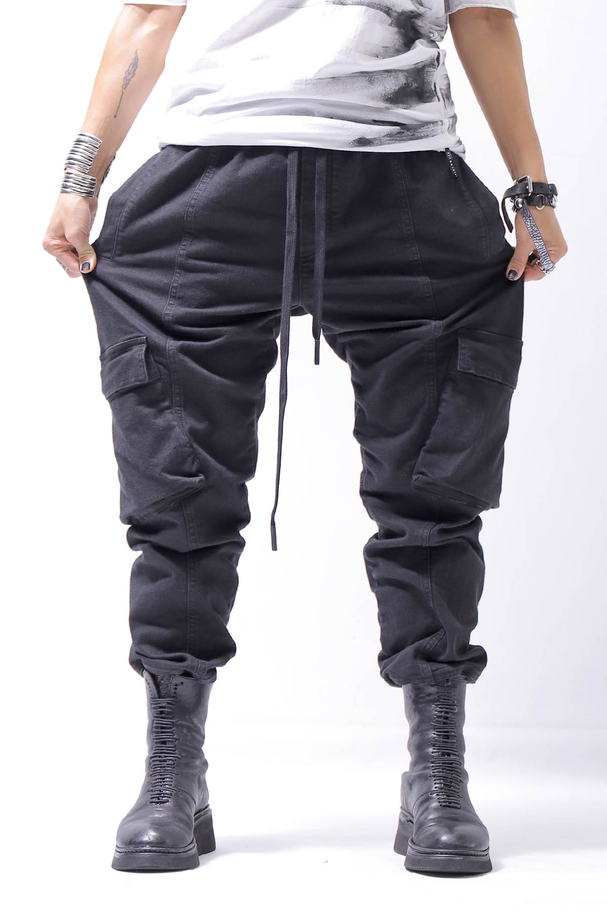 【Andrea Ya'aqov】 UNISEX DENIM CARGO PANTS DEN60_BLACK
