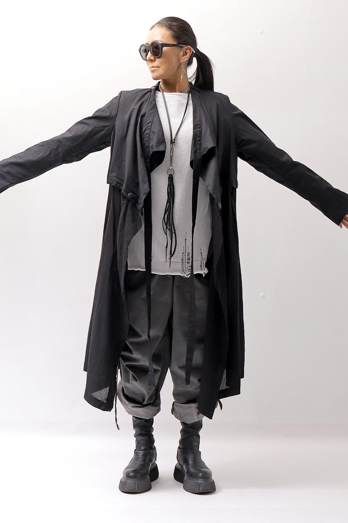 【studio b3】 2WAY LIGHT CARDIGAN COAT MPB1872_BLACK