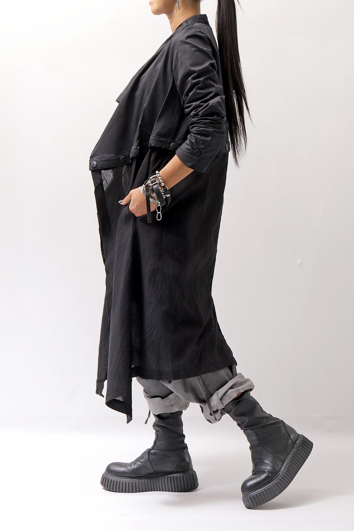 【studio b3】 2WAY LIGHT CARDIGAN COAT MPB1872_BLACK