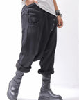 【studio b3】 UNSEX DENIM&SWEAT BOX SARROUEL PANTS RBB1974_BLACK