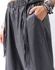 【studio b3】 UNSEX COATED LINEN&BAMBOO BOX SARROUEL PANTS NB2123_BLACK