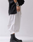 【studio b3】 UNSEX COATED LINEN&BAMBOO BOX SARROUEL PANTS NB2123_WHITE
