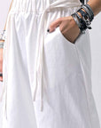 【studio b3】 UNSEX COATED LINEN&BAMBOO BOX SARROUEL PANTS NB2123_WHITE
