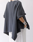 【NOSTRASANTISSIMA】 ASYMMETRY SWEAT COTTON WIDE TOPS FM139_BLACK