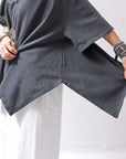【NOSTRASANTISSIMA】 ASYMMETRY SWEAT COTTON WIDE TOPS FM139_BLACK