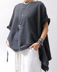 【NOSTRASANTISSIMA】 ASYMMETRY SWEAT COTTON WIDE TOPS FM139_BLACK