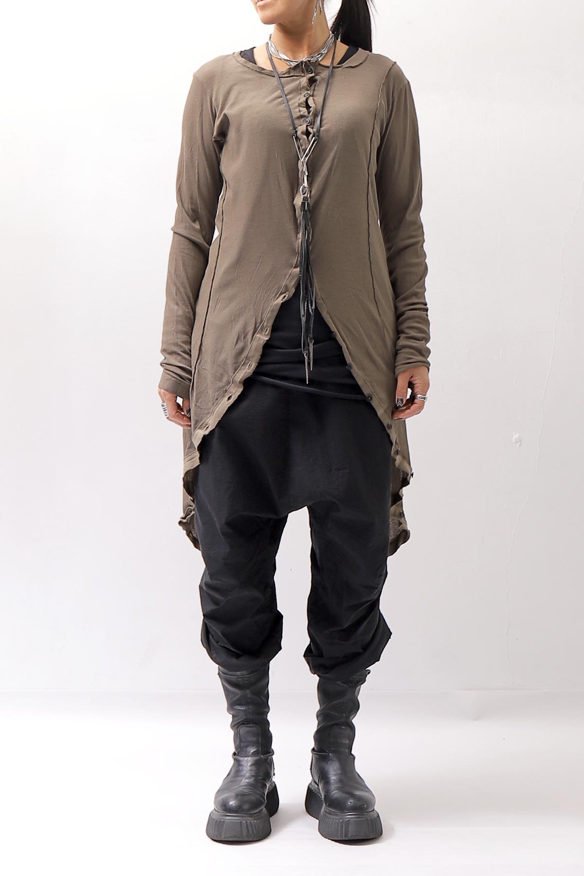 【RUNDHOLZ】 RIB COTTON PENGUIN BUTTON LONG TOP 234 0904_DUNE