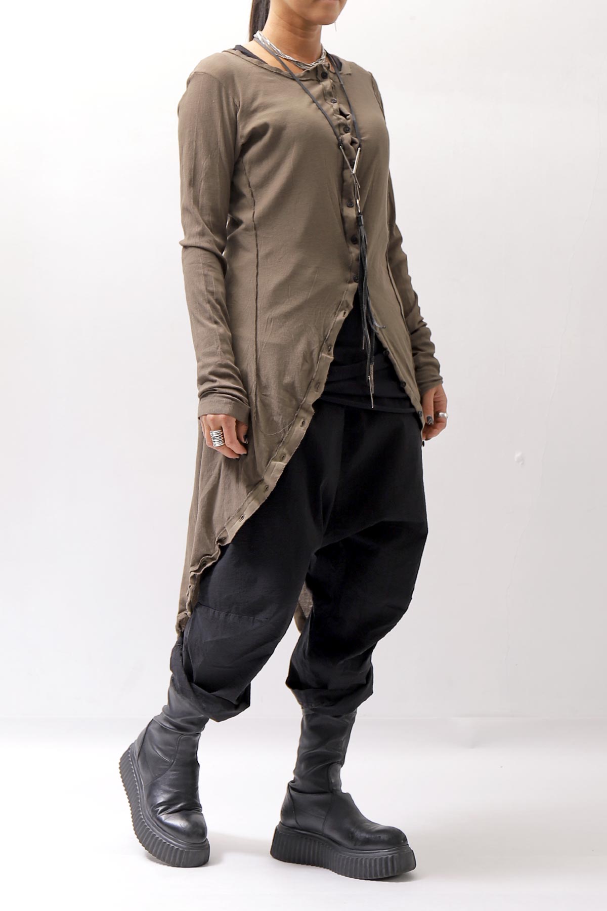 【RUNDHOLZ】 RIB COTTON PENGUIN BUTTON LONG TOP 234 0904_DUNE