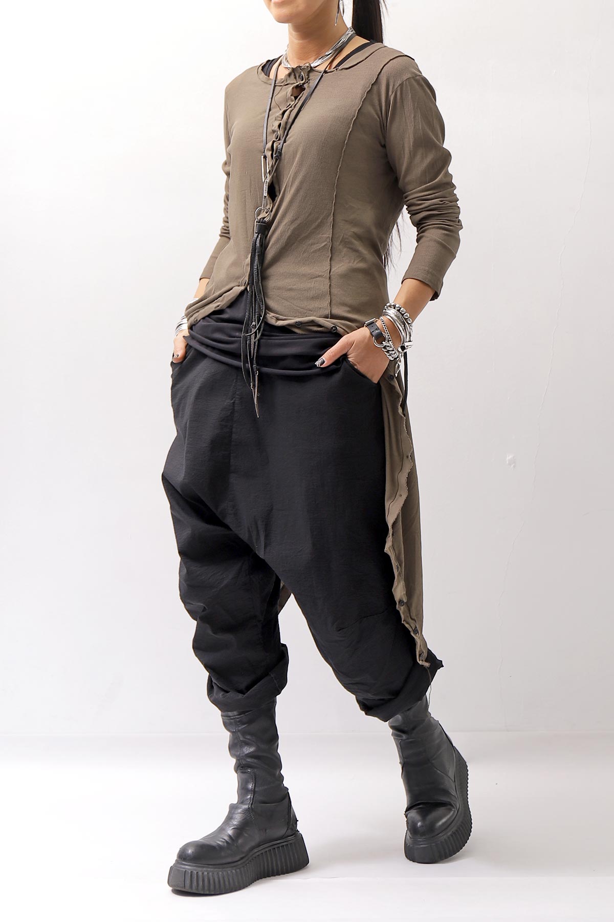 【RUNDHOLZ】 RIB COTTON PENGUIN BUTTON LONG TOP 234 0904_DUNE