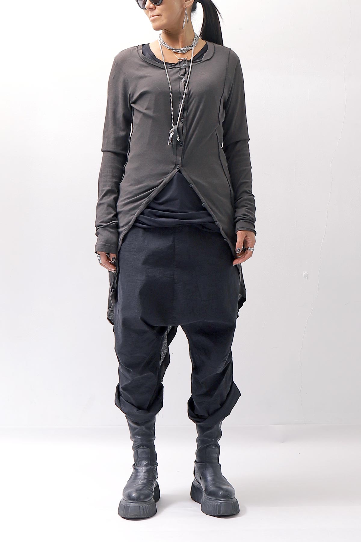 【RUNDHOLZ】 RIB COTTON PENGUIN BUTTON LONG TOP 234 0904_LAVA