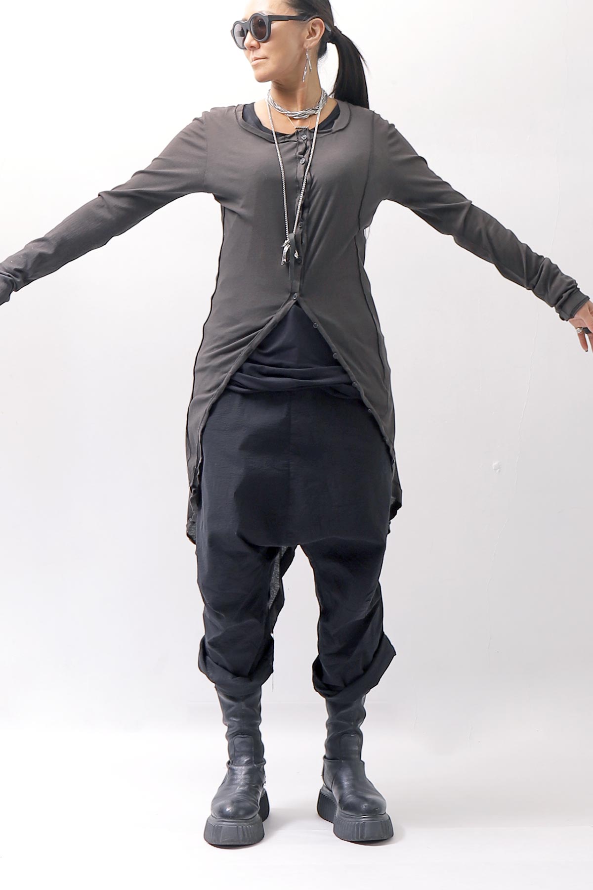 【RUNDHOLZ】 RIB COTTON PENGUIN BUTTON LONG TOP 234 0904_LAVA