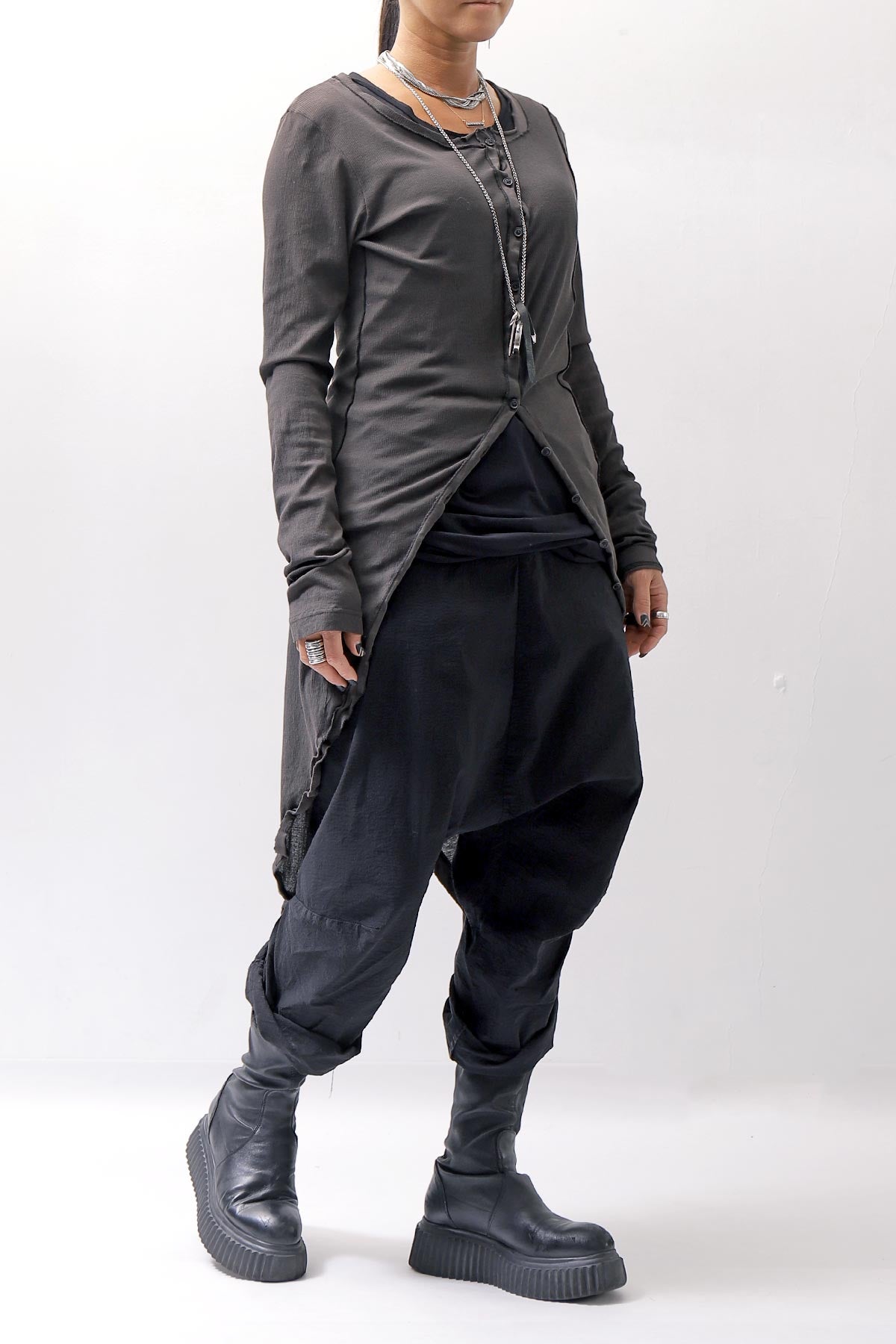 【RUNDHOLZ】 RIB COTTON PENGUIN BUTTON LONG TOP 234 0904_LAVA