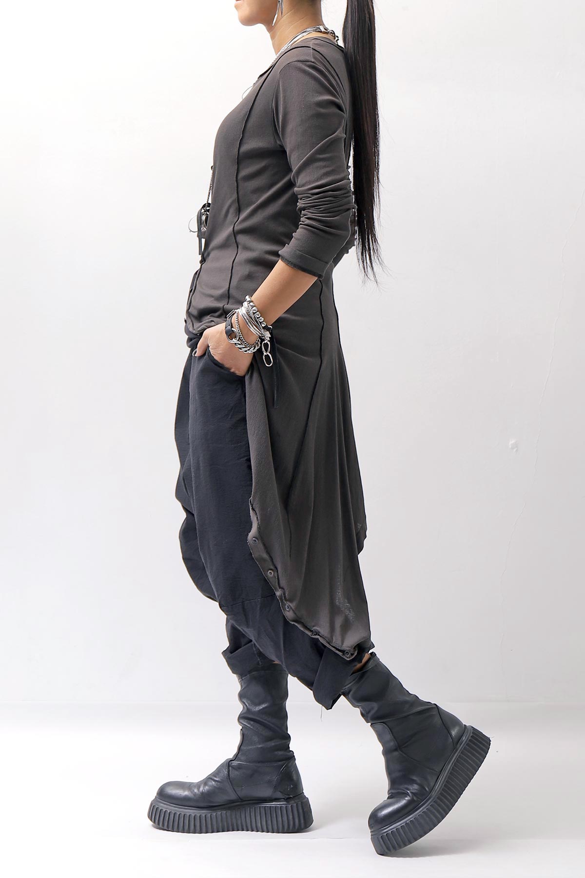 【RUNDHOLZ】 RIB COTTON PENGUIN BUTTON LONG TOP 234 0904_LAVA