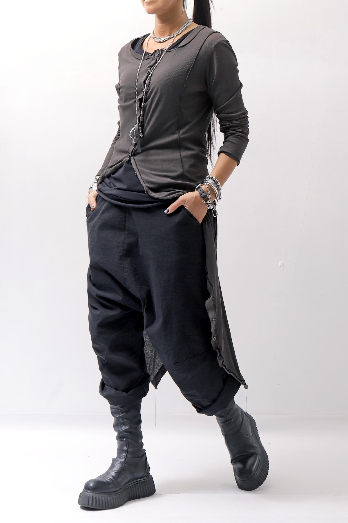 【RUNDHOLZ】 RIB COTTON PENGUIN BUTTON LONG TOP 234 0904_LAVA