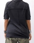 【thom/krom】 UNISEX SKIN COTTO DOUBLE LAYERED HALF SLEEVE TOP MTS921_BLACK