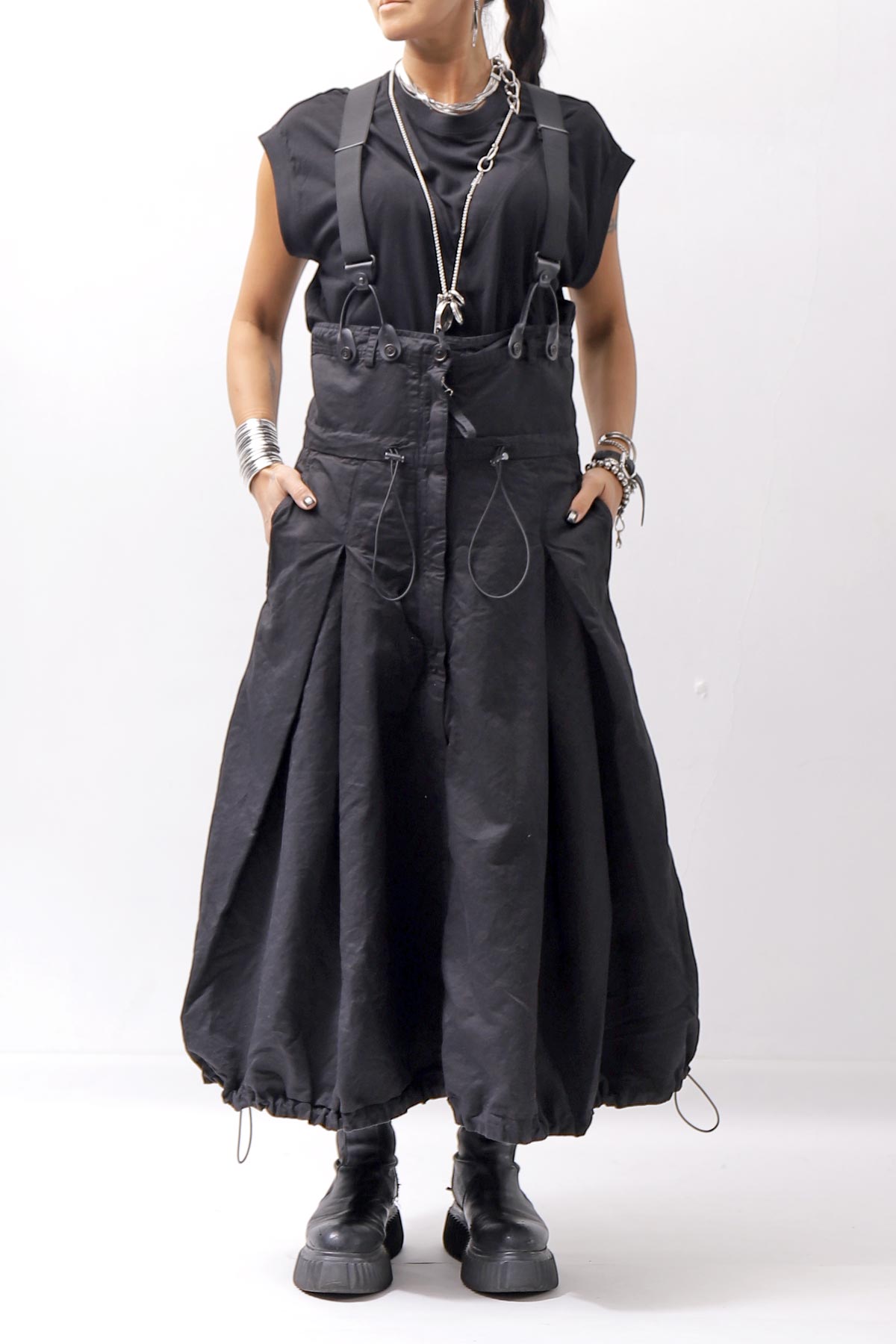 【RUNDHOLZ】 MULTIWAY LINEN COTTON SUSPENDER SKIRT PANTS 209 5311/03_BLACK