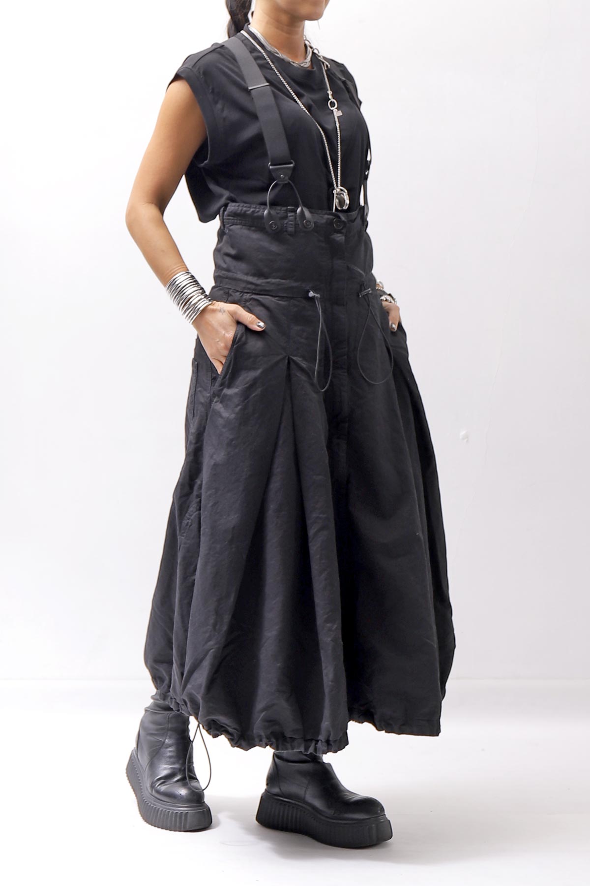 【RUNDHOLZ】 MULTIWAY LINEN COTTON SUSPENDER SKIRT PANTS 209 5311/03_BLACK