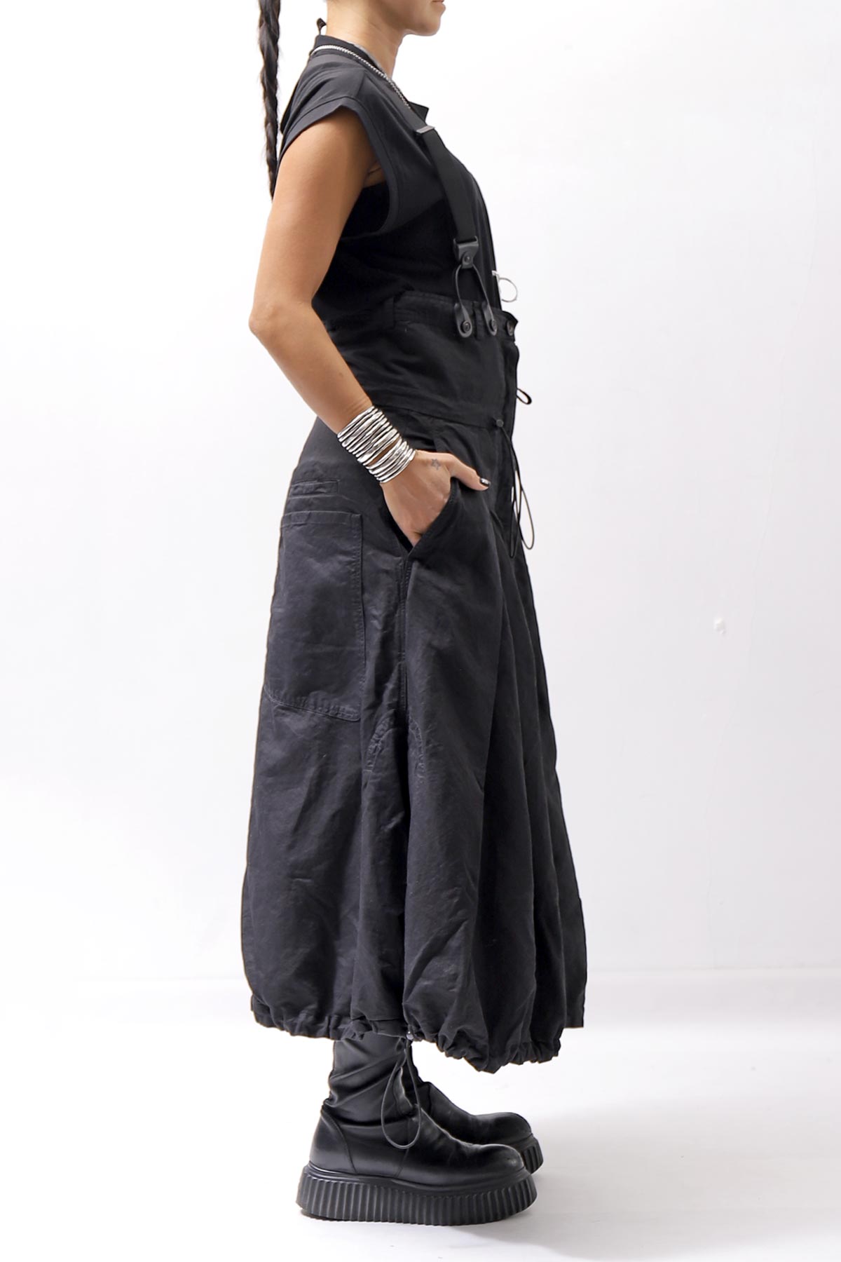 【RUNDHOLZ】 MULTIWAY LINEN COTTON SUSPENDER SKIRT PANTS 209 5311/03_BLACK