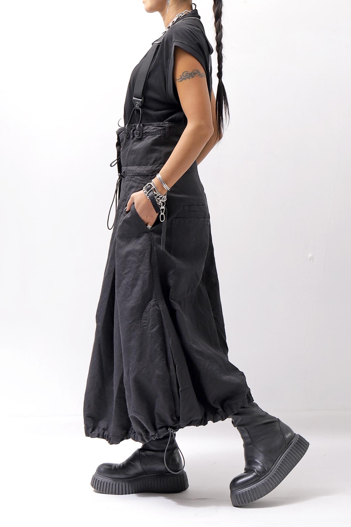 【RUNDHOLZ】 MULTIWAY LINEN COTTON SUSPENDER SKIRT PANTS 209 5311/03_BLACK